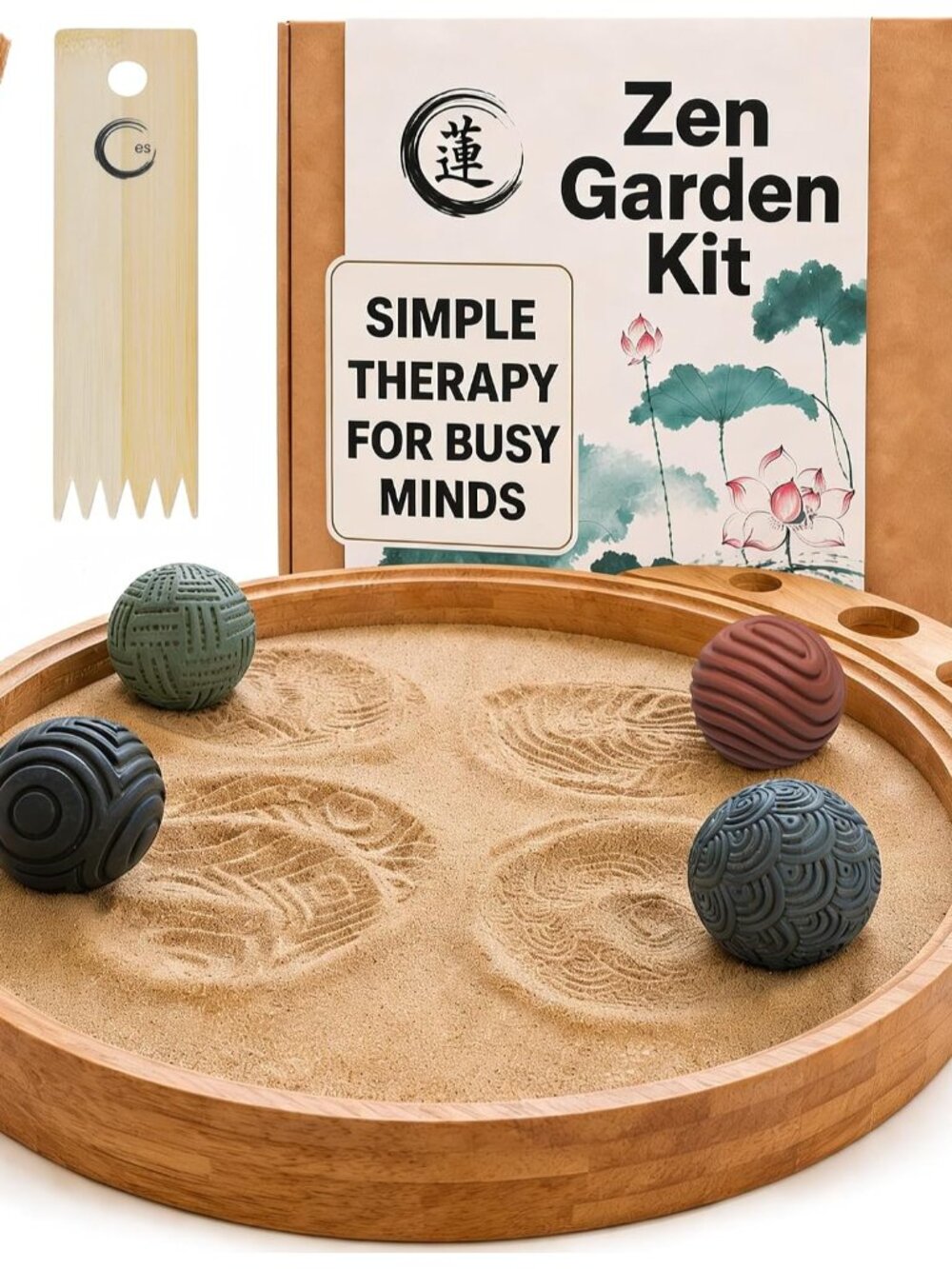 ENSO Zen Garden for Desk, Japanese Bamboo Sand Tray Therapy Kit